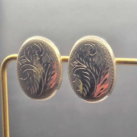 VTG Sterling Silver Floral Stud Earrings 1.25" Hollow Oval Signed FG 8.11g - Picture 7 of 10